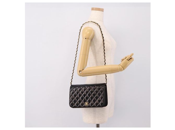 Borsa a catena CHANEL Matelasse Turn Lock in pelle d'agnello nera e oro CC Auth yk20823SAM Nero D'oro - vista 24