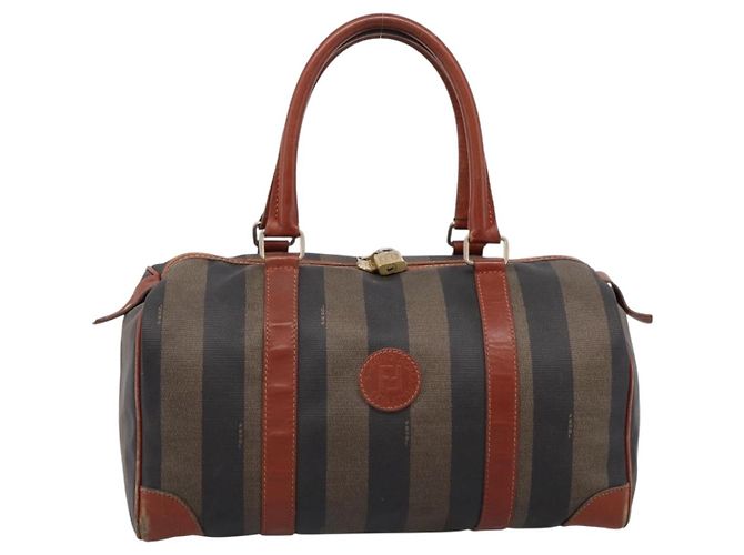 Pequin Borsa Boston FENDI in tela Pecan PVC Nero Marrone Auth 197655 - vista 13