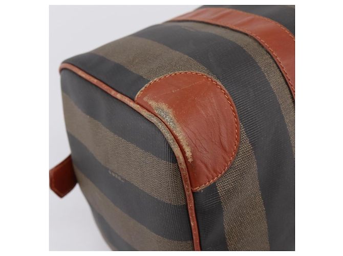 Pequin Borsa Boston FENDI in tela Pecan PVC Nero Marrone Auth 197655 - vista 15