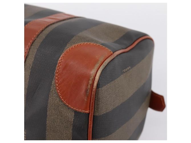 Pequin Borsa Boston FENDI in tela Pecan PVC Nero Marrone Auth 197655 - vista 16