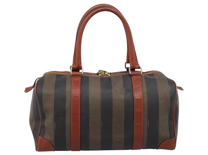 Pequin Borsa Boston FENDI in tela Pecan PVC Nero Marrone Auth 197655 - vista 2