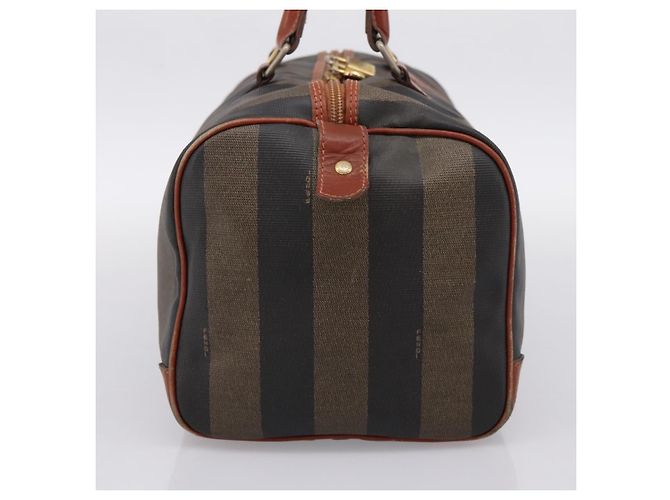 Pequin Borsa Boston FENDI in tela Pecan PVC Nero Marrone Auth 197655 - vista 3