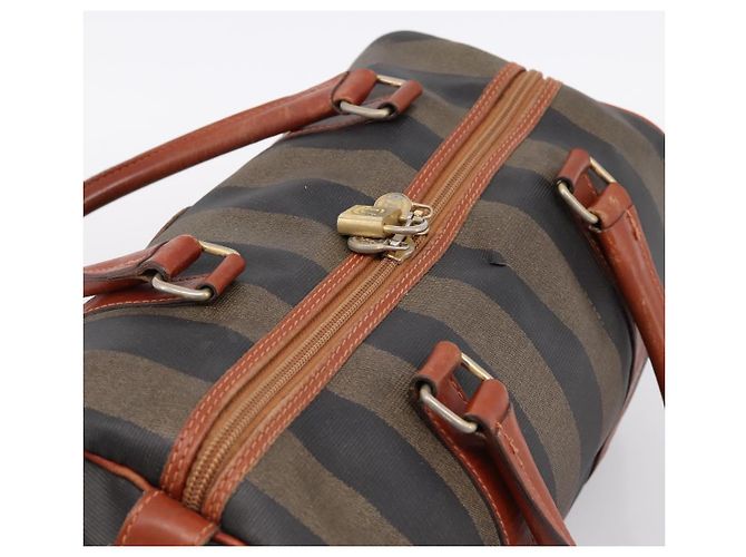 Pequin Borsa Boston FENDI in tela Pecan PVC Nero Marrone Auth 197655 - vista 6