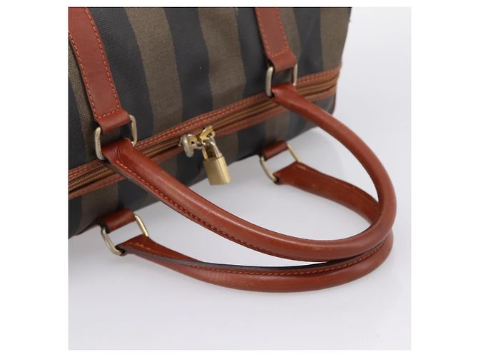 Pequin Borsa Boston FENDI in tela Pecan PVC Nero Marrone Auth 197655 - vista 8