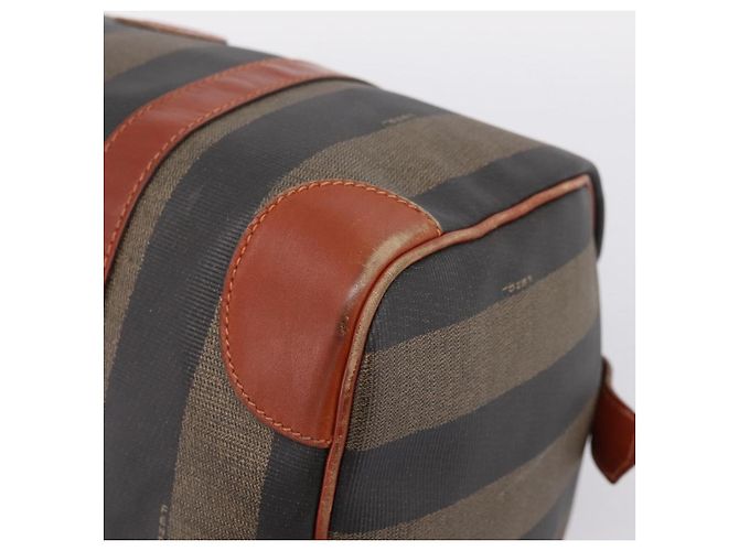Pequin Borsa Boston FENDI in tela Pecan PVC Nero Marrone Auth 197655 - vista 9