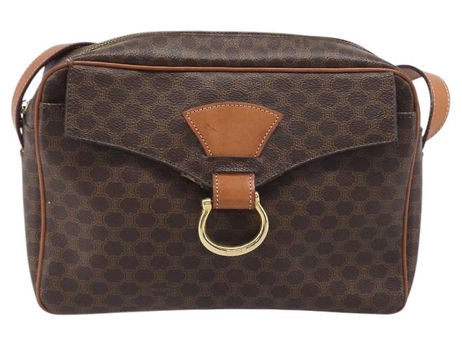 Céline Borsa a tracolla CELINE Macadam Canvas PVC Pelle Marrone Oro Auth 199592A D'oro - vista 13