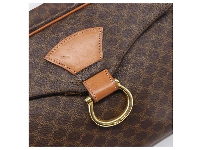 Céline Borsa a tracolla CELINE Macadam Canvas PVC Pelle Marrone Oro Auth 199592A D'oro - vista 17