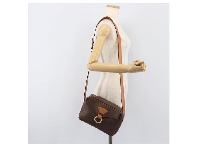 Céline Borsa a tracolla CELINE Macadam Canvas PVC Pelle Marrone Oro Auth 199592A D'oro - vista 23