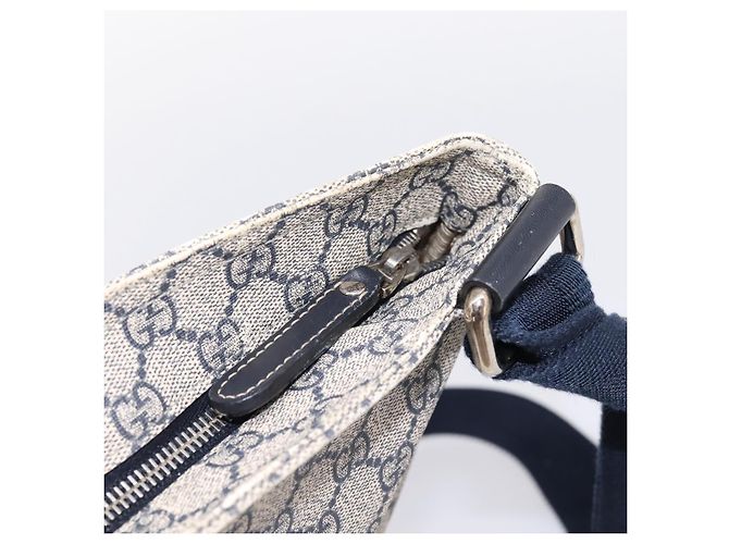 Bolsa de Ombro GUCCI GG Supreme PVC Couro Navy Silver 201446 Auth BA15286 Prata Azul marinho - vista 10