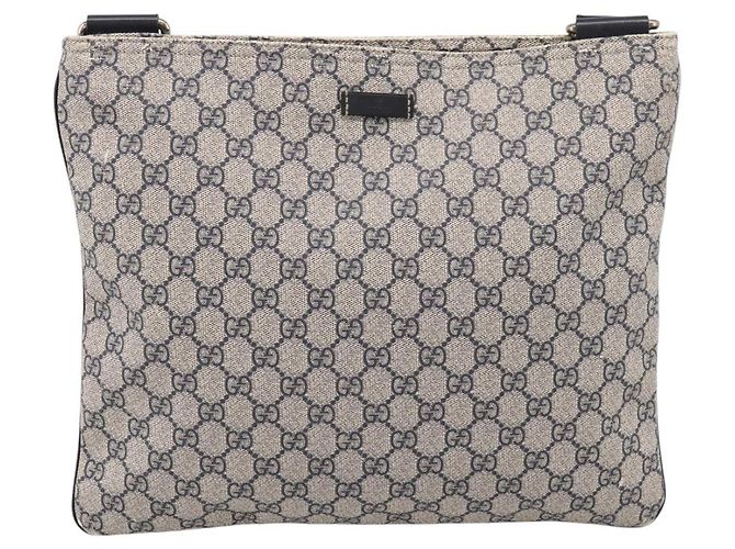 Bolsa de Ombro GUCCI GG Supreme PVC Couro Navy Silver 201446 Auth BA15286 Prata Azul marinho - vista 13