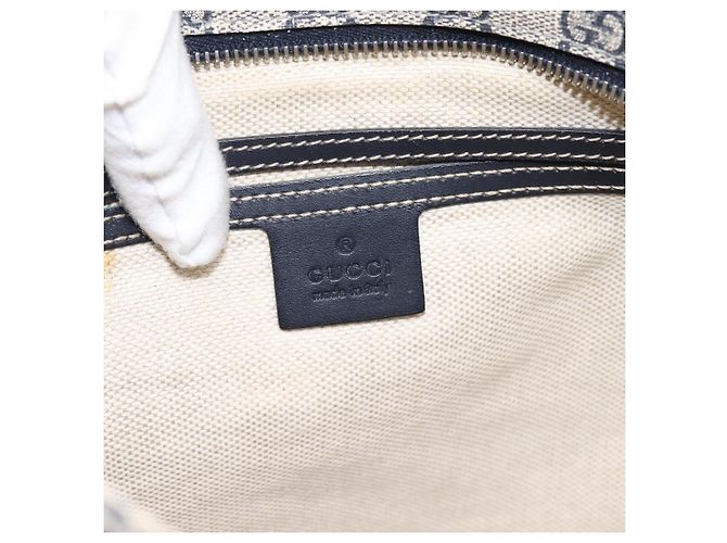 Bolsa de Ombro GUCCI GG Supreme PVC Couro Navy Silver 201446 Auth BA15286 Prata Azul marinho - vista 17