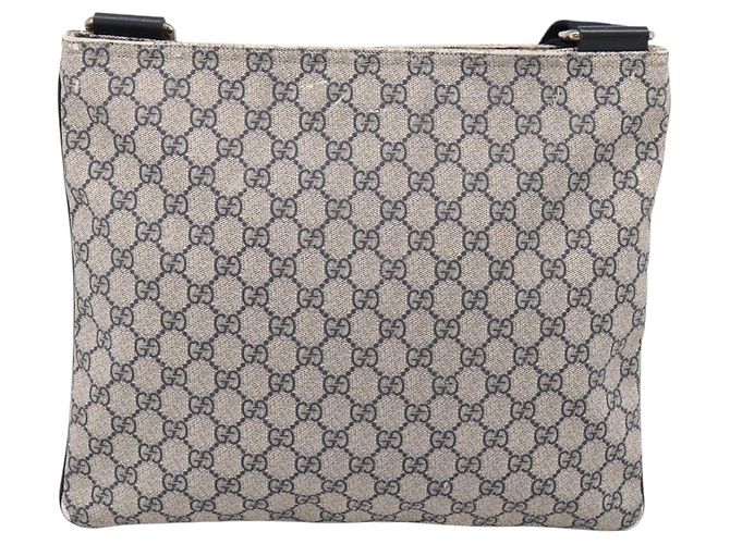 Bolsa de Ombro GUCCI GG Supreme PVC Couro Navy Silver 201446 Auth BA15286 Prata Azul marinho - vista 2