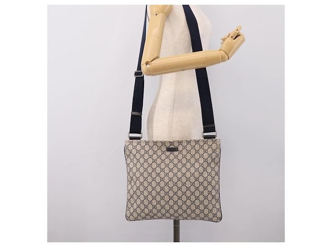 Bolsa de Ombro GUCCI GG Supreme PVC Couro Navy Silver 201446 Auth BA15286 Prata Azul marinho - vista 21