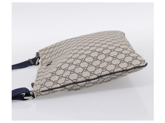 Bolsa de Ombro GUCCI GG Supreme PVC Couro Navy Silver 201446 Auth BA15286 Prata Azul marinho - vista 3