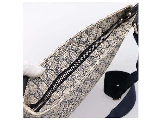 Bolsa de Ombro GUCCI GG Supreme PVC Couro Navy Silver 201446 Auth BA15286 Prata Azul marinho - vista 6