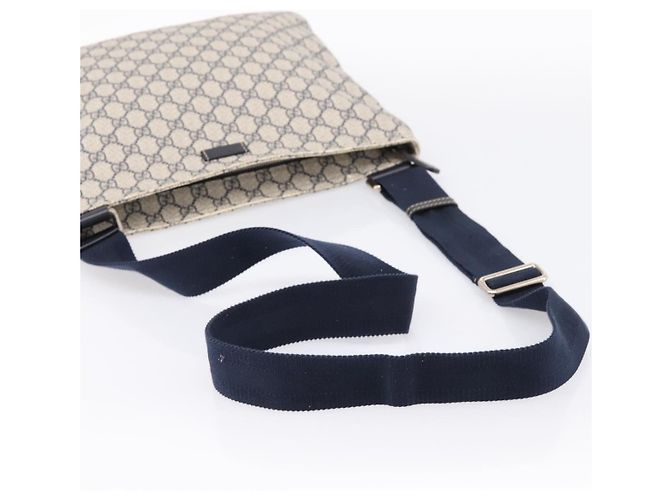 Bolsa de Ombro GUCCI GG Supreme PVC Couro Navy Silver 201446 Auth BA15286 Prata Azul marinho - vista 7