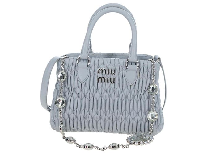 Borsa Miu Miu in pelle Nappa Crystal 2way Azzurro Argento Auth 196642M Blu chiaro - vista 13