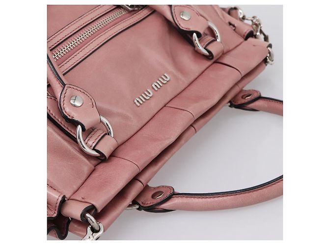 Borsa a mano Miu Miu in pelle 2way Rosa Argento Auth ki6786M - vista 6