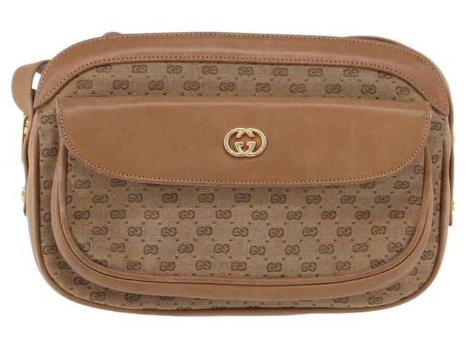 Borsa a tracolla GUCCI in tela Micro GG Beige e oro Auth ep15764 - vista 13
