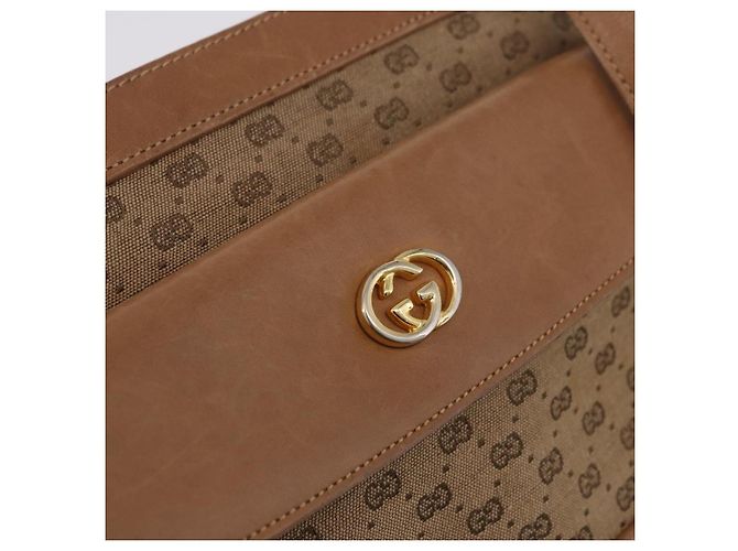 Borsa a tracolla GUCCI in tela Micro GG Beige e oro Auth ep15764 - vista 18