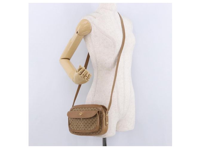 Borsa a tracolla GUCCI in tela Micro GG Beige e oro Auth ep15764 - vista 24