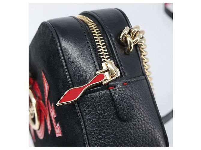 Borsa a tracolla con catena Christian Louboutin in pelle nera e oro Auth 200300A Nero D'oro - vista 10