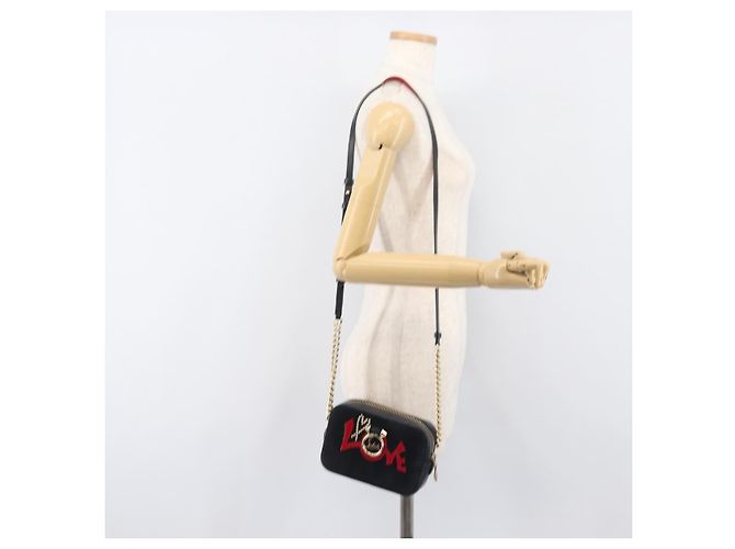 Borsa a tracolla con catena Christian Louboutin in pelle nera e oro Auth 200300A Nero D'oro - vista 23