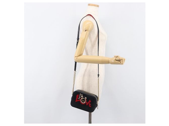 Borsa a tracolla con catena Christian Louboutin in pelle nera e oro Auth 200300A Nero D'oro - vista 24