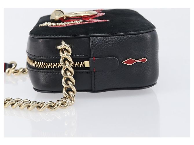 Borsa a tracolla con catena Christian Louboutin in pelle nera e oro Auth 200300A Nero D'oro - vista 4