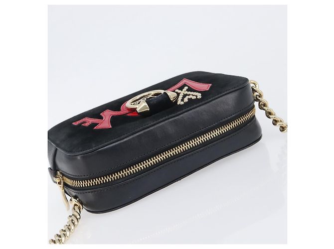 Borsa a tracolla con catena Christian Louboutin in pelle nera e oro Auth 200300A Nero D'oro - vista 6