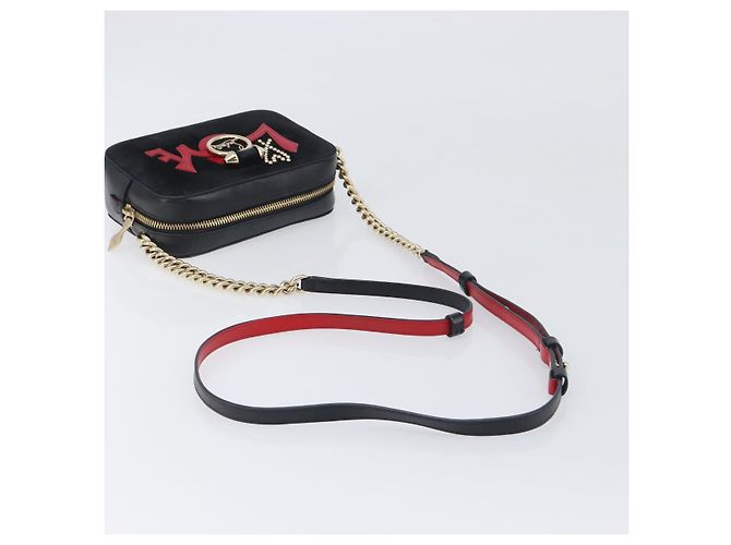 Borsa a tracolla con catena Christian Louboutin in pelle nera e oro Auth 200300A Nero D'oro - vista 7