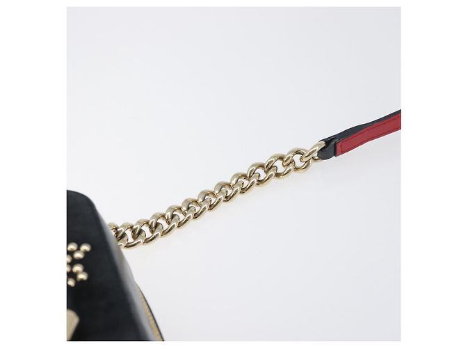 Borsa a tracolla con catena Christian Louboutin in pelle nera e oro Auth 200300A Nero D'oro - vista 9