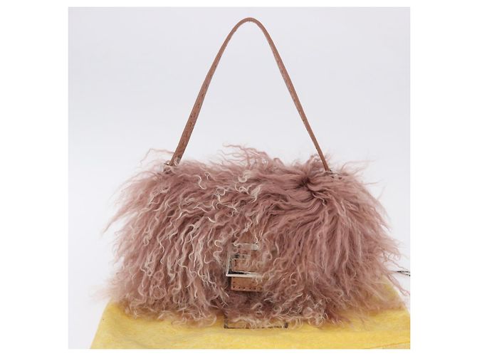 Borsa FENDI Selleria Mini Mamma Baguette Bag Wool Pink Silver 8BR185 Auth yk20834SAM Argento Rosa - vista 12