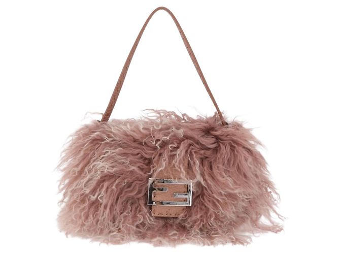 Borsa FENDI Selleria Mini Mamma Baguette Bag Wool Pink Silver 8BR185 Auth yk20834SAM Argento Rosa - vista 13