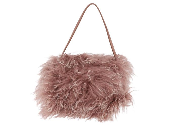 Borsa FENDI Selleria Mini Mamma Baguette Bag Wool Pink Silver 8BR185 Auth yk20834SAM Argento Rosa - vista 2