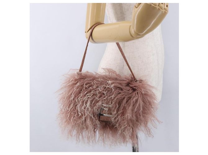 Borsa FENDI Selleria Mini Mamma Baguette Bag Wool Pink Silver 8BR185 Auth yk20834SAM Argento Rosa - vista 26