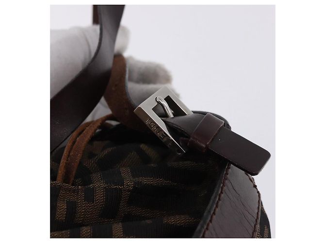 Borsa a tracolla FENDI Zucca Canvas Marrone Nero Auth 199123V - vista 10