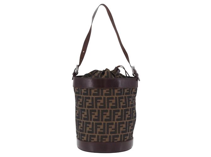 Borsa a tracolla FENDI Zucca Canvas Marrone Nero Auth 199123V - vista 2