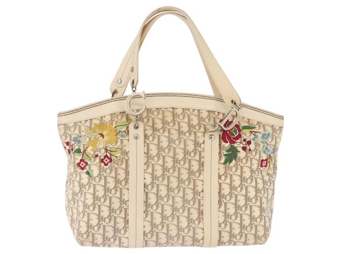Borsa a mano Christian Dior Trotter Canvas Floral Ivory Silver Auth am12468 Argento Crudo - vista 13