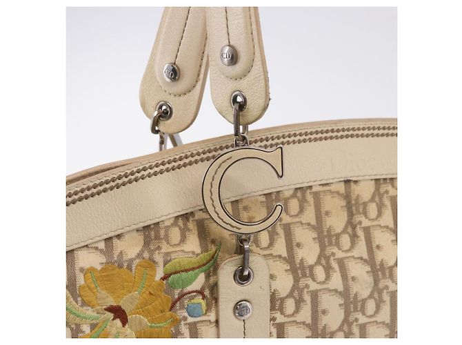 Borsa a mano Christian Dior Trotter Canvas Floral Ivory Silver Auth am12468 Argento Crudo - vista 18