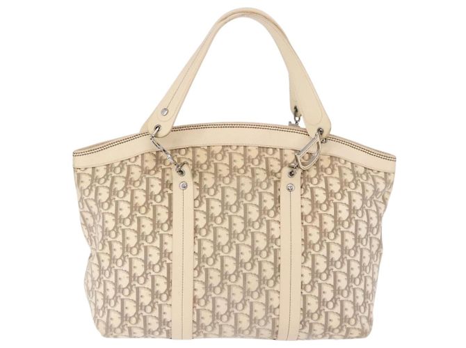 Borsa a mano Christian Dior Trotter Canvas Floral Ivory Silver Auth am12468 Argento Crudo - vista 2
