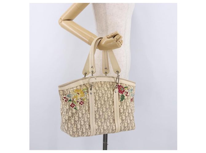 Borsa a mano Christian Dior Trotter Canvas Floral Ivory Silver Auth am12468 Argento Crudo - vista 25
