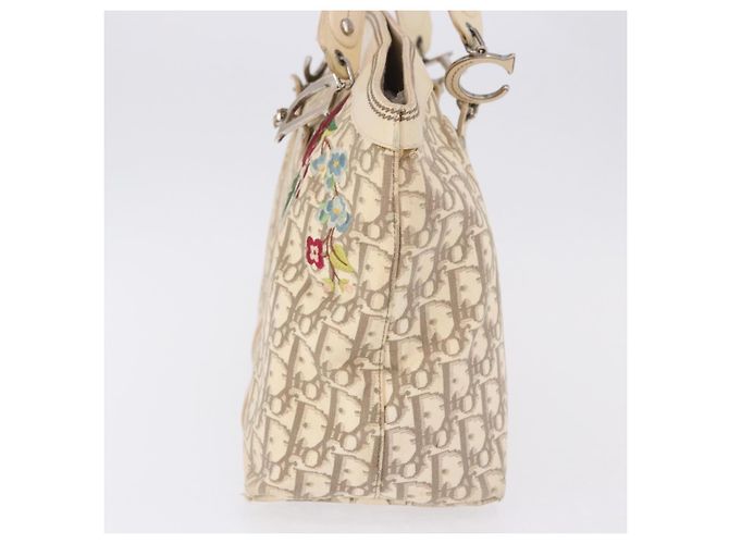Borsa a mano Christian Dior Trotter Canvas Floral Ivory Silver Auth am12468 Argento Crudo - vista 3