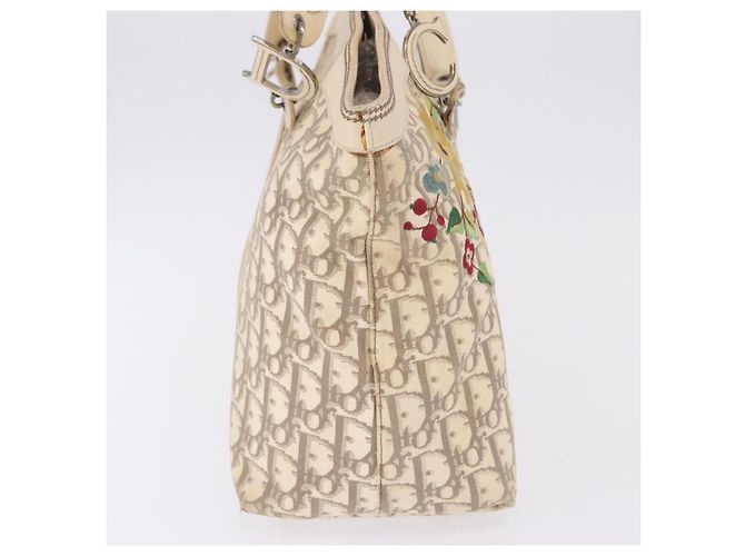 Borsa a mano Christian Dior Trotter Canvas Floral Ivory Silver Auth am12468 Argento Crudo - vista 4