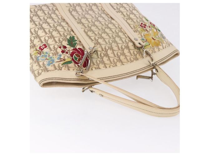 Borsa a mano Christian Dior Trotter Canvas Floral Ivory Silver Auth am12468 Argento Crudo - vista 6