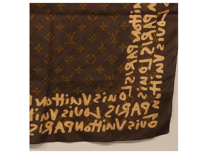 Sciarpa LOUIS VUITTON Monogram Graffiti Brown LV Auth bs36792V Marrone - vista 10