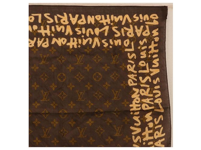 Sciarpa LOUIS VUITTON Monogram Graffiti Brown LV Auth bs36792V Marrone - vista 3