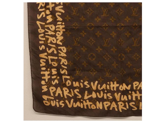 Sciarpa LOUIS VUITTON Monogram Graffiti Brown LV Auth bs36792V Marrone - vista 4