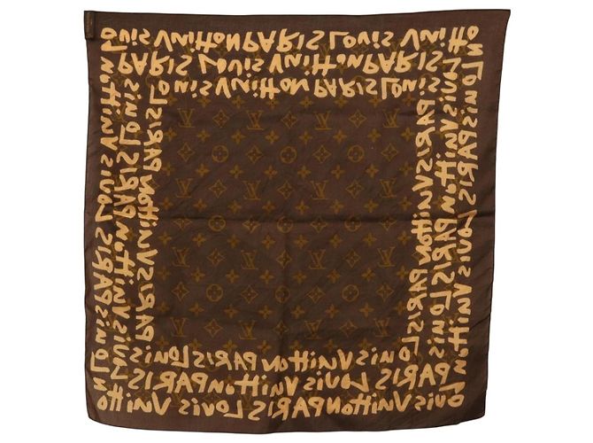 Sciarpa LOUIS VUITTON Monogram Graffiti Brown LV Auth bs36792V Marrone - vista 6