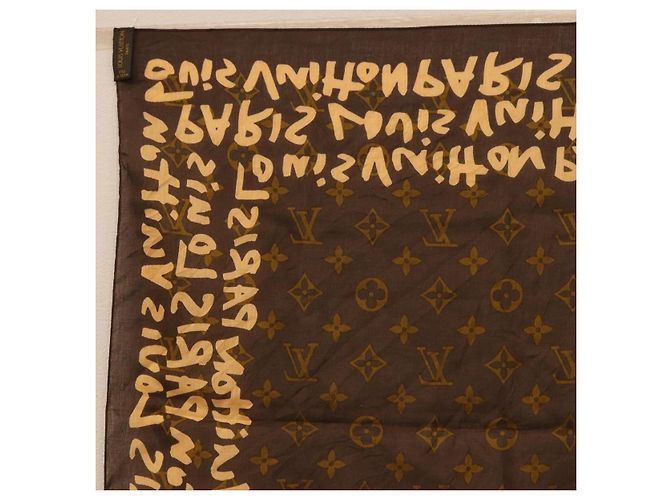 Sciarpa LOUIS VUITTON Monogram Graffiti Brown LV Auth bs36792V Marrone - vista 7